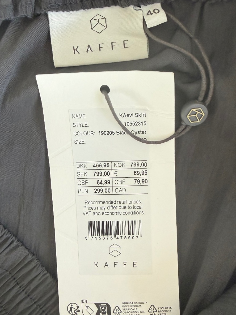 NWT Kaffe Kaevi A-Line Midi Skirt Black Oyster Size 40 - Matching Tank in Closet - Picture 4 of 8